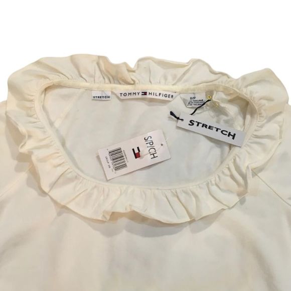 Y2K Tommy Hilfiger Stretch Short Sleeve Top With Ruffle Collar NWT - Picture 3 of 7